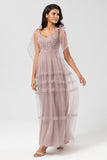 Tulle V-Neck Robe de demoiselle d’honneur menthe avec perles