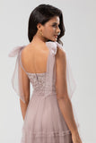 Tulle V-Neck Robe de demoiselle d’honneur menthe avec perles