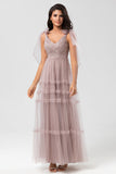 Tulle V-Neck Robe de demoiselle d’honneur menthe avec perles