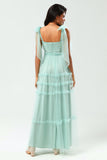 Tulle V-Neck Robe de demoiselle d’honneur menthe avec perles