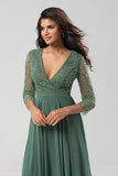 Une ligne Eucalyptus col V manches longues robe demoiselle d’honneur