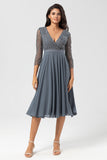 Une ligne Eucalyptus col V manches longues robe demoiselle d’honneur