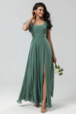 Une ligne Eucalyptus Robe de demoiselle d’honneur longue avec volants