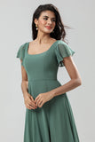 Une ligne Eucalyptus Robe de demoiselle d’honneur longue avec volants