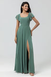 Une ligne Eucalyptus Robe de demoiselle d’honneur longue avec volants