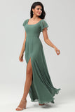 Une ligne Eucalyptus Robe de demoiselle d’honneur longue avec volants