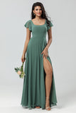 Une ligne Eucalyptus Robe de demoiselle d’honneur longue avec volants