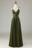 Une ligne Robe de demoiselle d’honneur longue olive sans manches