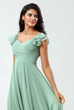 Robe de demoiselle d’honneur Col en V Matcha à lacets