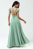 Robe de demoiselle d’honneur Col en V Matcha à lacets