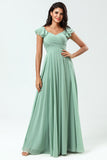 Robe de demoiselle d’honneur Col en V Matcha à lacets