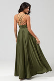 Une ligne Robe de demoiselle d’honneur longue olive sans manches