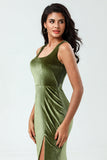 Sirène de velours Robes de demoiselle d’honneur olive avec fente