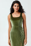 Sirène de velours Robes de demoiselle d’honneur olive avec fente