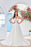 Robe de mariée en dentelle Bretelles Spaghetti Train de balayage abricot scintillant