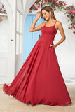 Bretelles Spaghetti A-Line Bourgogne Robes de demoiselle d’honneur longue