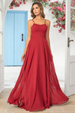Bretelles Spaghetti A-Line Bourgogne Robes de demoiselle d’honneur longue