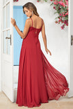 Bretelles Spaghetti A-Line Bourgogne Robes de demoiselle d’honneur longue