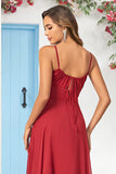 Bretelles Spaghetti A-Line Bourgogne Robes de demoiselle d’honneur longue