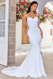 Blanc sirène Train de balayage à lacets dans le dos Robe de mariée