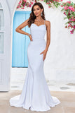 Blanc sirène Train de balayage à lacets dans le dos Robe de mariée