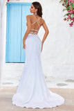 Blanc sirène Train de balayage à lacets dans le dos Robe de mariée