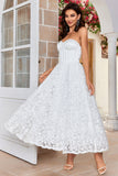 Robe de mariée trapèze en dentelle corset longueur thé chérie