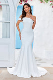 Robe de mariée longue en satin ivoire sirène à épaules dénudées