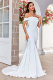 Robe de mariée longue en satin ivoire sirène à épaules dénudées