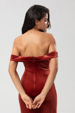 Robes de demoiselle d'honneur en velours à épaules dénudées en terre cuite