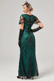 Paillettes Vert Foncé Longue Robe des années 20