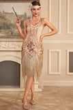 Robe Abricot Scintillante Gatsby Des Années 1920 Avec Paillettes Et Franges