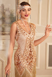 Robe Abricot Scintillante Gatsby Des Années 1920 Avec Paillettes Et Franges