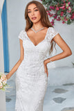 Fourreau/Colonne Cap Épaule Longueur Sol Dentelle Robe de Mariée