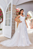 Traîne de balayage en tulle abricot et Ivoire Robe de mariée avec dentelle