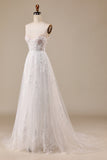 Robe de mariée A-ligne ivoire à épaules dénudées avec appliques