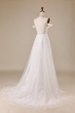 Robe de mariée A-ligne ivoire à épaules dénudées avec appliques