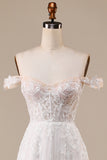 Robe de mariée A-ligne ivoire à épaules dénudées avec appliques