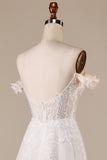 Robe de mariée A-ligne ivoire à épaules dénudées avec appliques