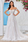 Robes de mariée A-ligne ivoire à épaules dénudées avec appliques