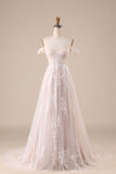 Robe de mariée A-ligne ivoire à épaules dénudées avec appliques