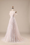 Robe de mariée A-ligne ivoire à épaules dénudées avec appliques