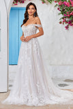 Robes de mariée A-ligne ivoire à épaules dénudées avec appliques