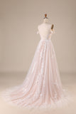 Robe de mariée A-ligne ivoire à épaules dénudées avec appliques