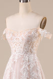 Robe de mariée A-ligne ivoire à épaules dénudées avec appliques