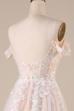 Robe de mariée A-ligne ivoire à épaules dénudées avec appliques