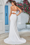 Sirène Bretelles Spaghetti Col en V Robe de Mariée en Satin avec Fente