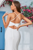 Sirène Bretelles Spaghetti Col en V Robe de Mariée en Satin avec Fente
