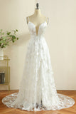 Spaghetti Blanc Sangles Boho Robe de mariée avec fente