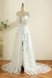 Spaghetti Blanc Sangles Boho Robe de mariée avec fente